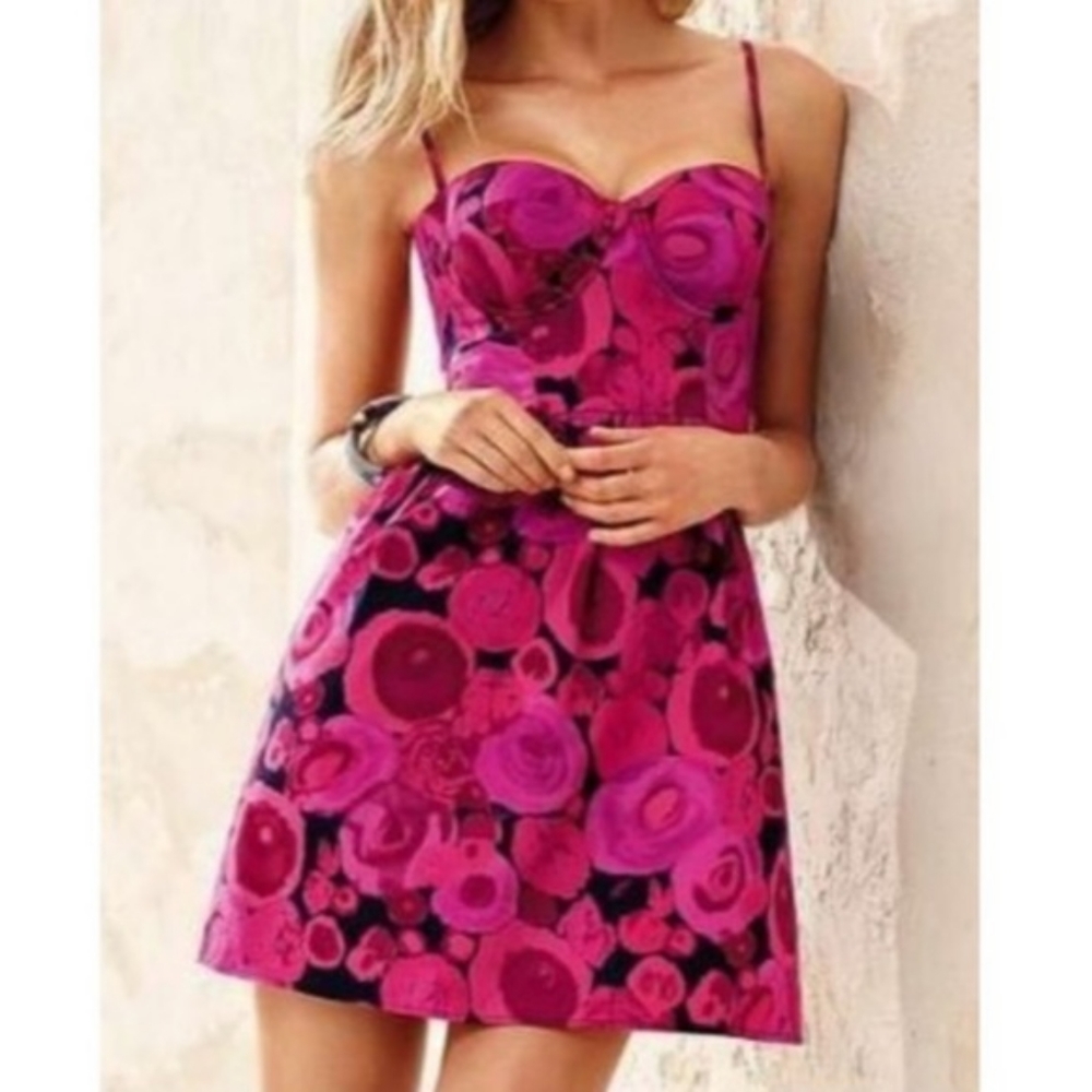 Moda International Corset Bustier Spaghetti Strap Floral Rose Print Dress